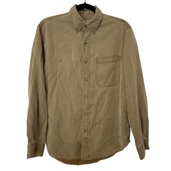 Mens The Territory Ahead Tan Silk Stripe Button Down Long Sleeve Overshirt-Small - Picture 1 of 5